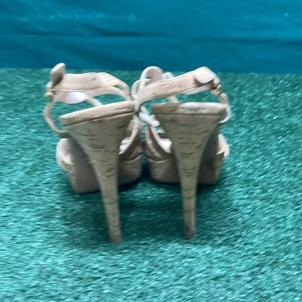 Prada Natural Cork Platform Sandals with Gold Buckles